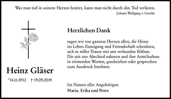 Traueranzeige von Heinz Gläser von vrm-trauer