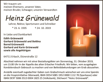 Traueranzeige von Heinz Grünewald von vrm-trauer