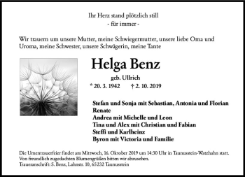 Traueranzeige von Helga Benz von vrm-trauer