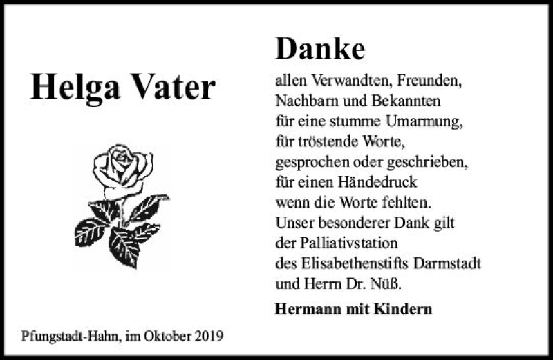  Traueranzeige für Helga Vater vom 12.10.2019 aus vrm-trauer