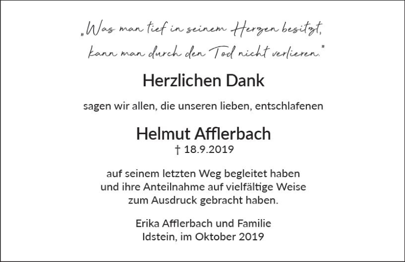  Traueranzeige für Helmut Afflerbach vom 12.10.2019 aus vrm-trauer