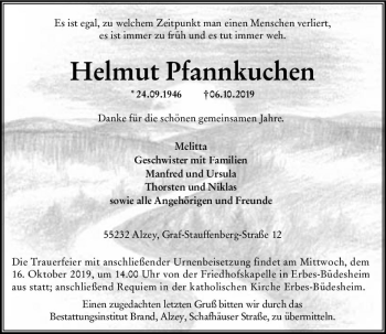 Traueranzeige von Helmut Pfannkuchen von vrm-trauer