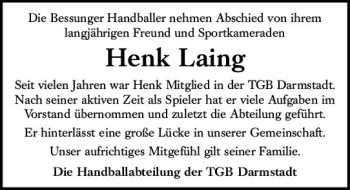 Traueranzeige von Henk Laing von vrm-trauer
