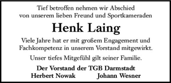 Traueranzeige von Henk Laing von vrm-trauer