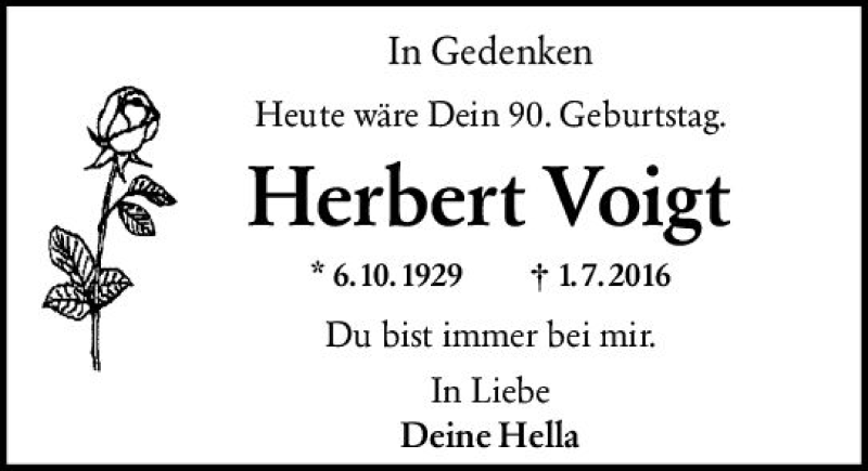  Traueranzeige für Herbert Voigt vom 05.10.2019 aus vrm-trauer