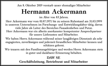 Traueranzeige von Hermann Ackermann von vrm-trauer