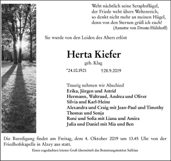 Traueranzeige von Herta Kiefer von vrm-trauer