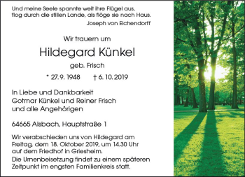 Traueranzeige von Hildegard Künkel von vrm-trauer