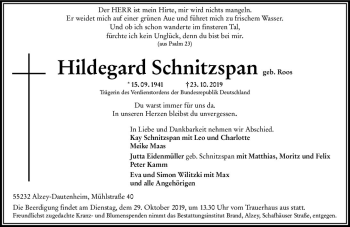 Traueranzeige von Hildegard Schnitzspan von vrm-trauer