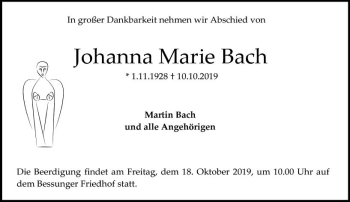 Traueranzeige von Johanna Marie Bach von vrm-trauer