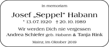 Traueranzeige von Josef  Habann von vrm-trauer