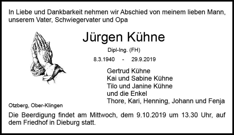  Traueranzeige für Jürgen Kühne vom 05.10.2019 aus vrm-trauer