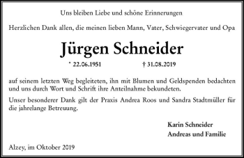 Traueranzeige von Jürgen Schneider von vrm-trauer