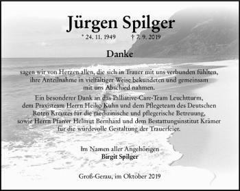 Traueranzeige von Jürgen Spilger von vrm-trauer