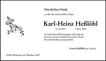 Traueranzeige von Karl-Heinz Heßlöhl von vrm-trauer
