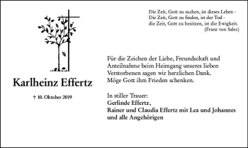 Traueranzeige von Karlheinz Effertz von vrm-trauer
