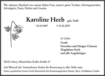 Traueranzeige von Karoline Heeb von vrm-trauer