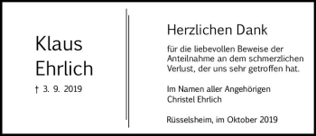 Traueranzeige von Klaus Ehrlich von vrm-trauer