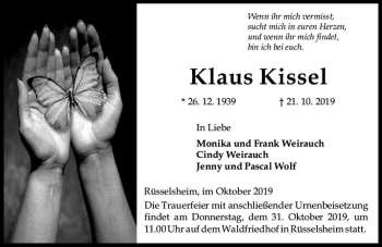 Traueranzeige von Klaus Kissel von vrm-trauer
