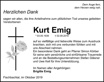 Traueranzeige von Kurt Emig von vrm-trauer