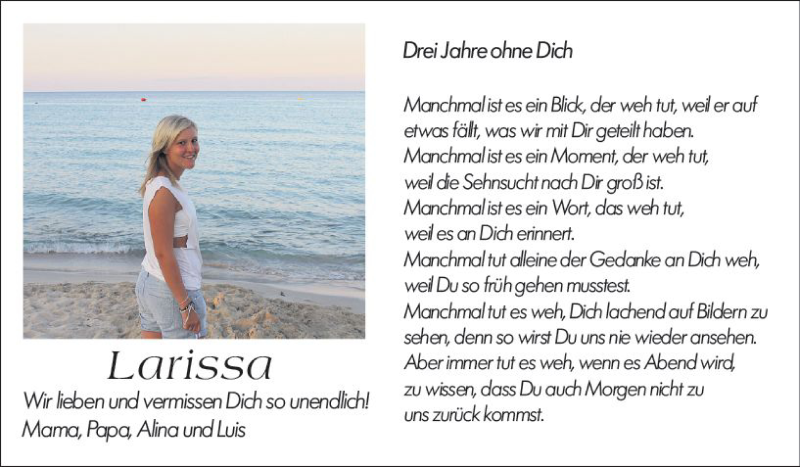  Traueranzeige für Larissa Gördel vom 08.10.2019 aus vrm-trauer