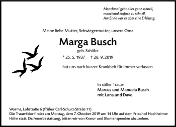 Traueranzeige von Marga Busch von vrm-trauer