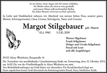 Traueranzeige von Margot Stilgebauer von vrm-trauer