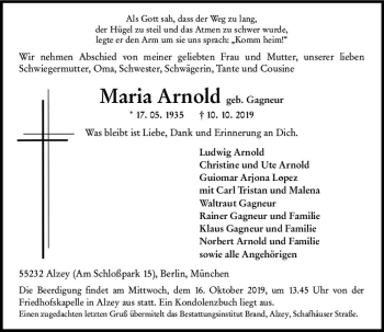 Traueranzeige von Maria Arnold von vrm-trauer