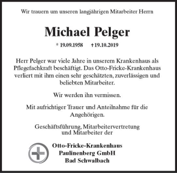 Traueranzeige von Michael Pelger von vrm-trauer