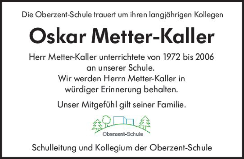  Traueranzeige für Oskar Metter-Kaller vom 16.10.2019 aus vrm-trauer