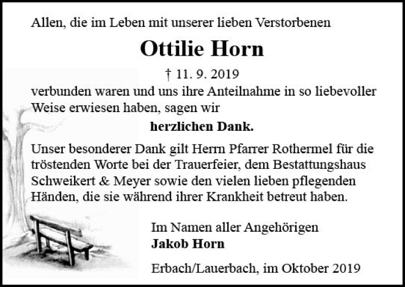  Traueranzeige für Ottilie Horn vom 19.10.2019 aus vrm-trauer