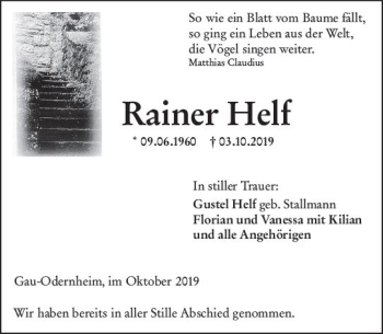 Traueranzeige von Rainer Helf von vrm-trauer