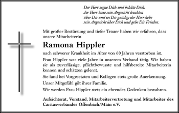 Traueranzeige von Ramona Hippler von vrm-trauer
