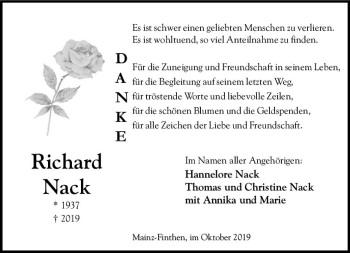 Traueranzeige von Richard Nack von vrm-trauer