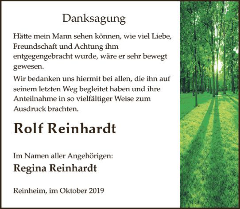  Traueranzeige für Rolf Reinhardt vom 26.10.2019 aus vrm-trauer