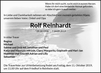Traueranzeige von Rolf Reinhardt von vrm-trauer