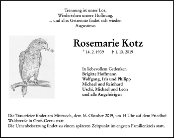 Traueranzeige von Rosemarie Kotz von vrm-trauer