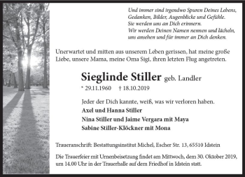 Traueranzeige von Sabine Stiller von vrm-trauer