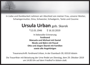 Traueranzeige von Ursula Urban von vrm-trauer