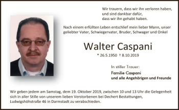 Traueranzeige von Walter Caspani von vrm-trauer