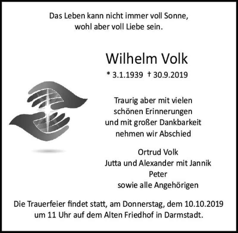  Traueranzeige für Wilhelm Volk vom 05.10.2019 aus vrm-trauer