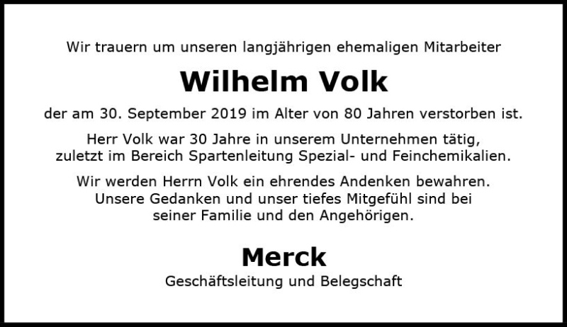  Traueranzeige für Wilhelm Volk vom 09.10.2019 aus vrm-trauer