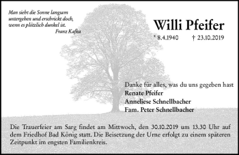 Traueranzeige von Willi Pfeifer von vrm-trauer