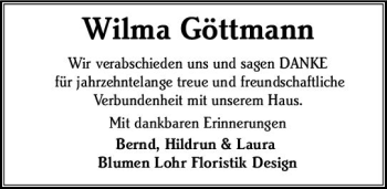 Traueranzeige von Wilma Göttmann von vrm-trauer