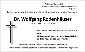 Traueranzeige von Wolfgang Rodenhäuser von vrm-trauer