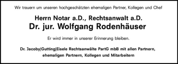 Traueranzeige von Wolfgang Rodenhäuser von vrm-trauer