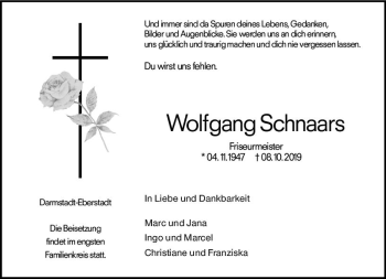 Traueranzeige von Wolfgang Schnaars von vrm-trauer