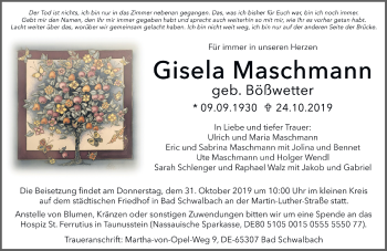 Traueranzeige von Gisela Maschmann von vrm-trauer