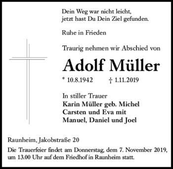 Traueranzeige von Adolf Müller von vrm-trauer