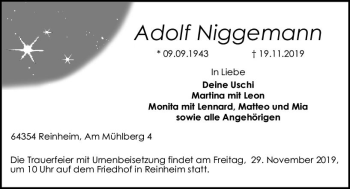 Traueranzeige von Adolf Niggemann von vrm-trauer